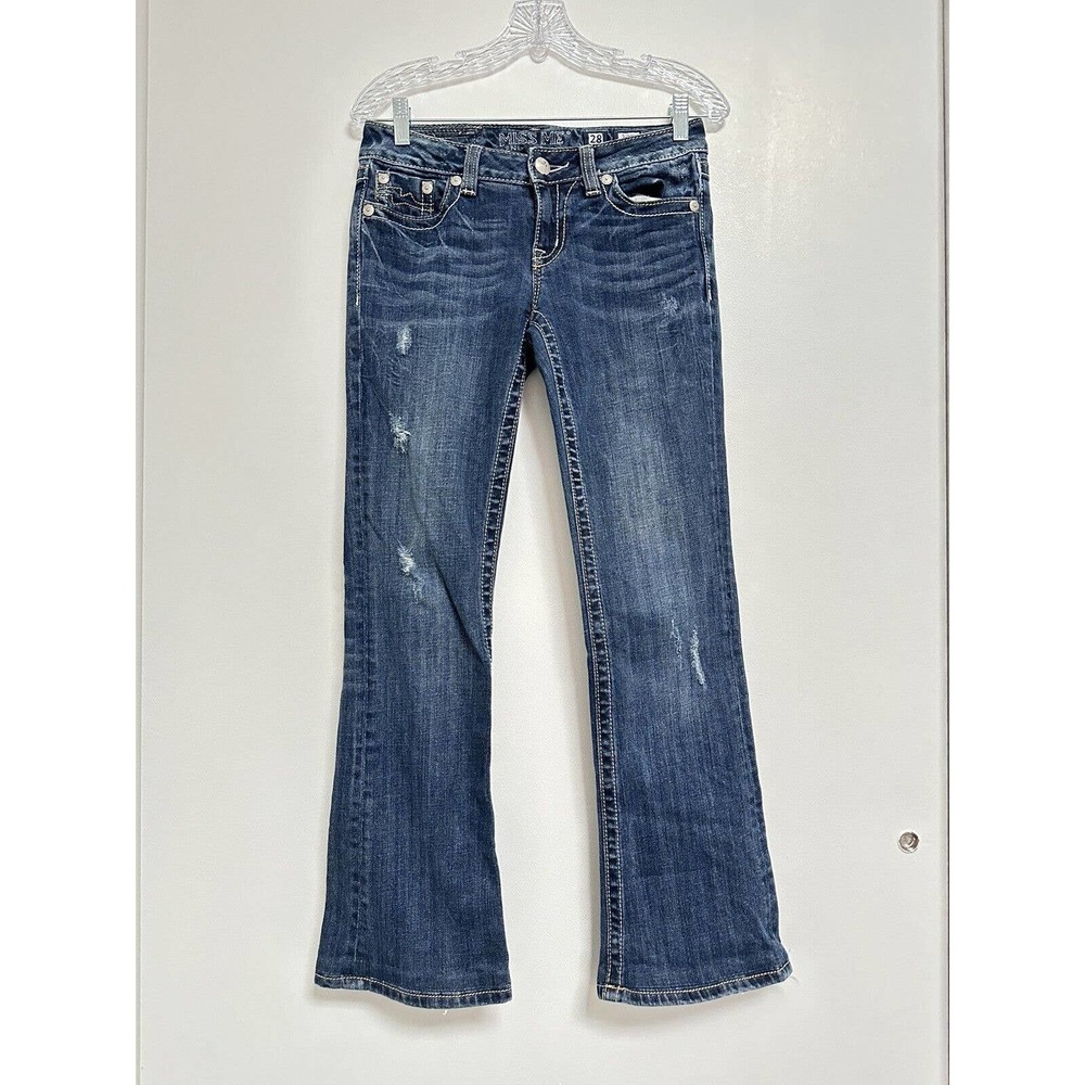 Miss Me Jeans Sunny Boot Cut Blue Denim Stretch Distressed Sz 28